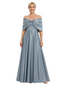 Chicsew Elegant Off Shoulder Bow Knot Floor-Length Satin A-Line Mother Of The Bride Dresses