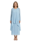 ChicSew Jewel Long Sleeve Chiffon Tea Length Mother Of The Bride Dresses and Jacket