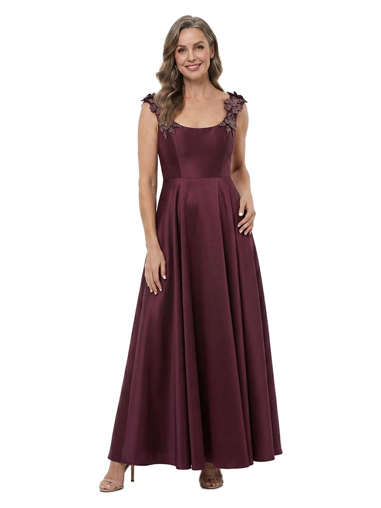 ChicSew Square Appliqué Satin Mother of the Bride Dress A‑Line Ankle Length Formal Evening Gown