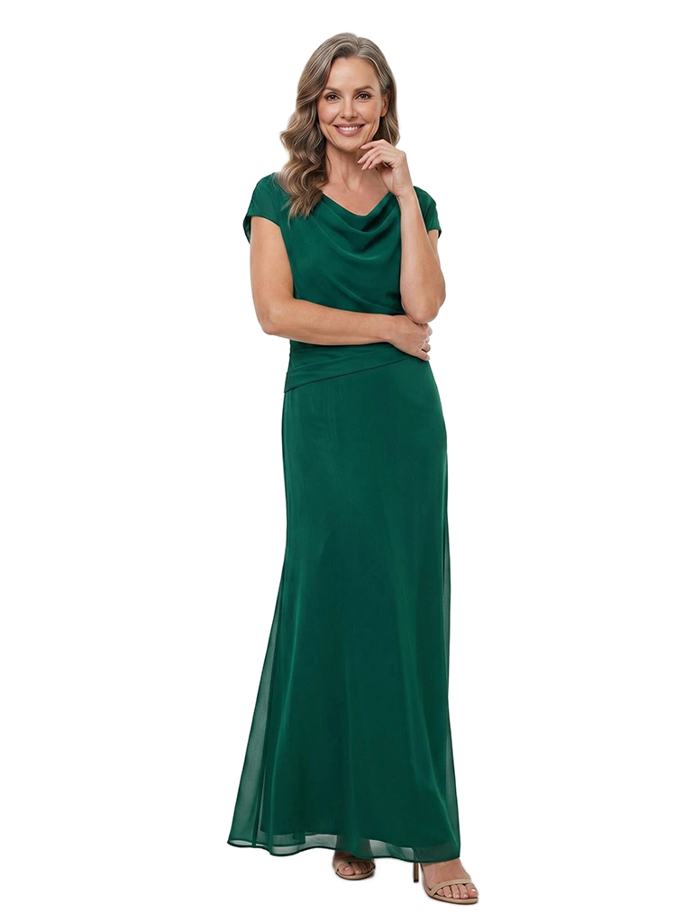 ChicSew Cowl Neck Short Sleeve Chiffon Floor Length Sheath Mother of the Bride Dress
