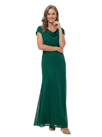 ChicSew Cowl Neck Short Sleeve Chiffon Floor Length Sheath Mother of the Bride Dress