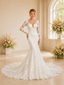 ChicSew Fancy V-Neck Long Sleeves Lace Tulle Mermaid Long Wedding Dresses