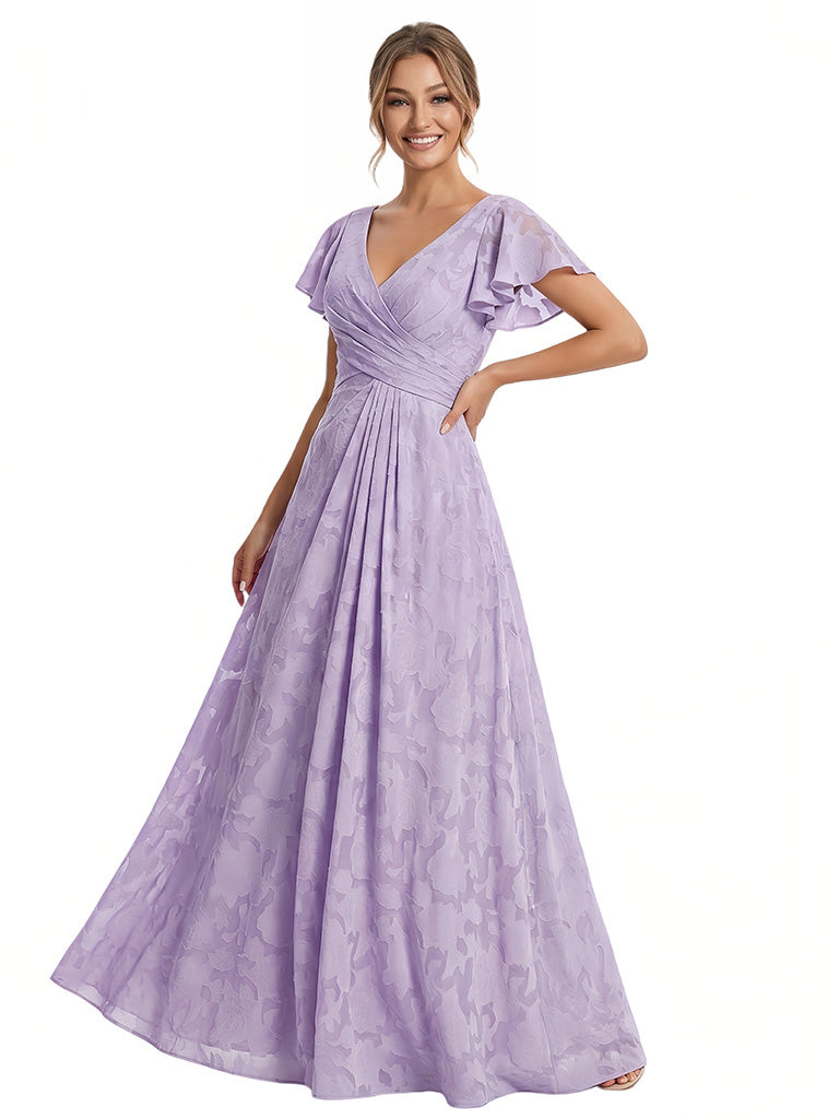 Elegant Flutter Sleeves V-Neck Floral Burnout Chiffon A-Line Formal Evening Dresses - ChicSew, Lilac Elegant Flutter Sleeves V-Neck Floral Burnout Chiffon A-Line Formal Evening Dresses - ChicSew, Lilac