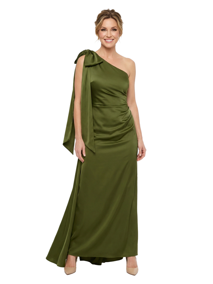 Chicsew One Shoulder Bow Ruched Satin Mermaid Mother Of The Bride Dresses