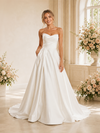ChicSew Classy Satin Sweetheart A-Line Ruched Long Wedding Dress With Pocket