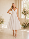 ChicSew Elegant Glitter Tulle A-Line Spaghetti Straps Midi Wedding Dress