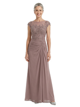 ChicSew Illusion Cap Sleeves A-Line Chiffon Lace Bodice Mother of the Bride Dresses