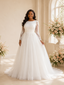 ChicSew Elegant Bateau Long Sleeves Tulle Maxi Wedding Dress With Lace Appliques