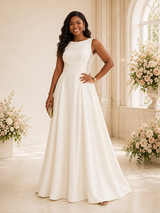 ChicSew Elegant Bateau Sleeveless Long A-Line Crepe Wedding Dress With Lace Appliques