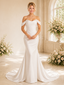 ChicSew Off The Shoulder Ruching Boning Satin Mermaid Wedding Dresses With Train