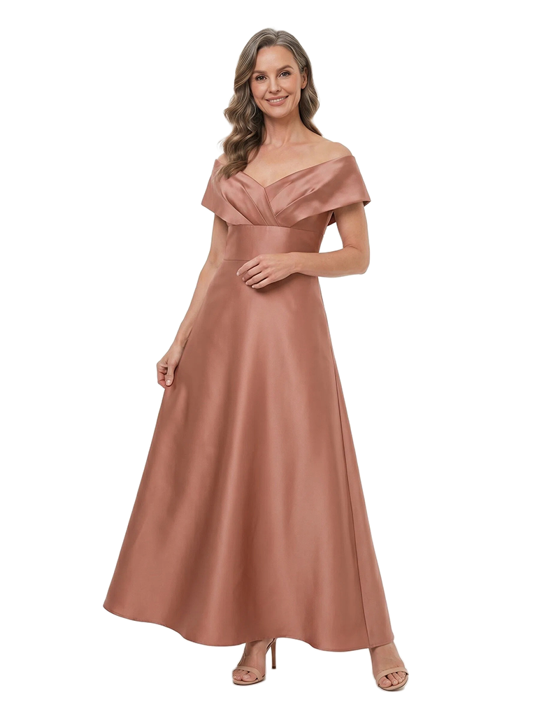ChicSew Fancy Off Shoulder V-Neck Ruched A-Line Satin Mermaid Mother Of The Groom Evening Gowns