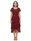 ChicSew Jewel Short Sleeve Beaded Neckline Layered Ruffle High Low Hem Tea Length Chiffon Casual Mother Of The Bride Dresses