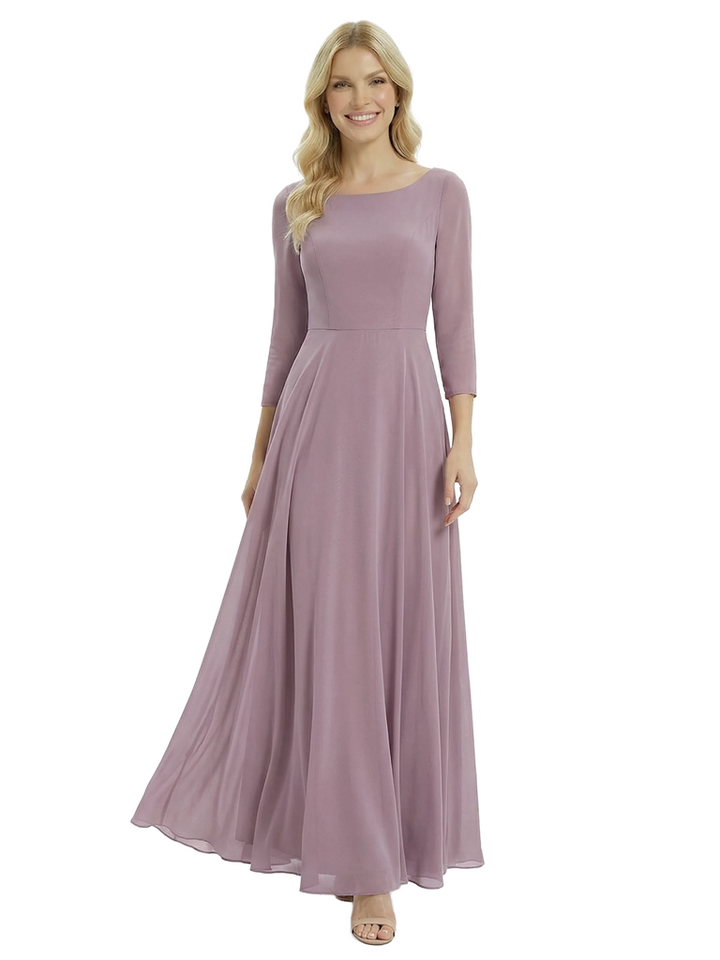Chicsew Mother of The Groom Dresses Pretty Scoop 3/4 Sleeve Chiffon Maxi Gown