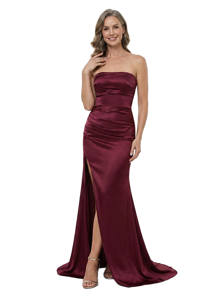 ChicSew Strapless Side Slit Ruched Satin Floor-Length Mermaid Mother of the Bride Dress