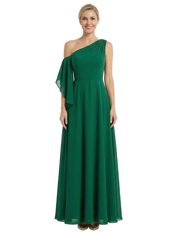 Chicsew Elegant One Shoulder Short Sleeve A-Line Chiffon Mother Of The Bride Dress