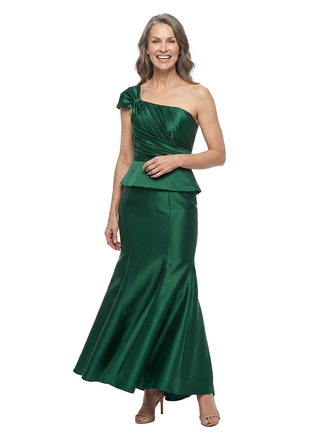 ChicSew One Shoulder Bow Detail Satin Peplum Mermaid Ankle Length Formal Mother of the Bride Dress
