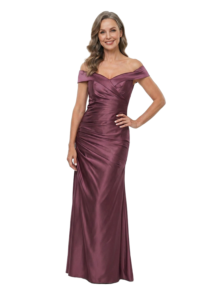 ChicSew Off Shoulder Mermaid Ruched Floor-Length Mother of the Bride Dress