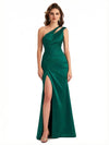 Ladies Sexy One Shoulder Side Slit Mermaid Silky Satin Long Formal Dresses