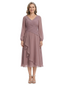 ChicSew Modern Long Sleeves V-Neck Tea-Length Chiffon Ruffle A-Line Mother Of The Bride Dresses