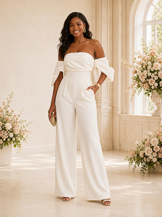 ChicSew Sexy Off The Shoulder Crepe Floor-Length Wedding Jumpsuit