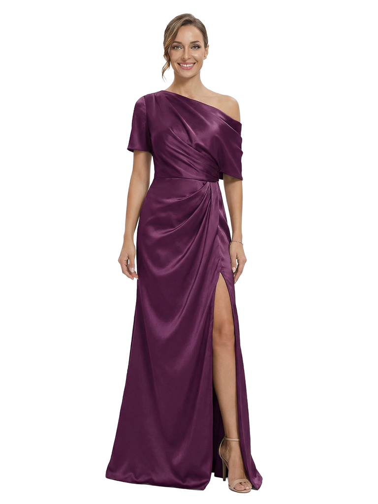 Chicsew Sexy Off Shoulder Satin Mother of The Groom Dress Side Slit Mermaid Long Elegant Gown