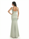 Elegant Spaghetti Straps Square Mermaid Silky Satin Maxi Evening Dresses For Women