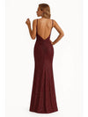 Shiny Spaghetti Straps Mermaid Glitter Jersey Side Slit Long Formal Dresses For Women