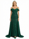 ChicSew Unique Chiffon Off Shoulder Sequin Mermaid Mother Of The Bride Dress With Overskirt