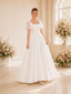 ChicSew Classy A-Line Square Neckline Floor-Length Pleated Crepe Wedding Dress With Tulle Short Sleeves