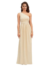 Elegant One Shoulder Soft Satin A-Line Long Bridesmaid Dresses