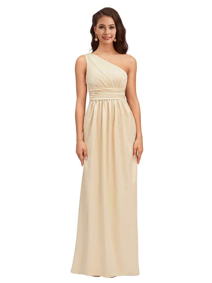 Elegant One Shoulder Soft Satin A-Line Long Bridesmaid Dresses