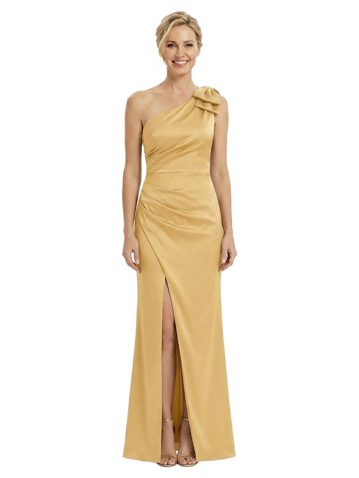 Chicsew One Shoulder Side Slit Ruched Satin Mermaid Mother Of The Bride Dresses