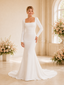 ChicSew Elegant Long Sleeves Mermaid Crepe Square Neckline Long Wedding Dresses