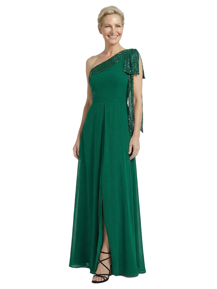 Modern One Shoulder Sequin A-Line Chiffon Mother Of The Bride Dress