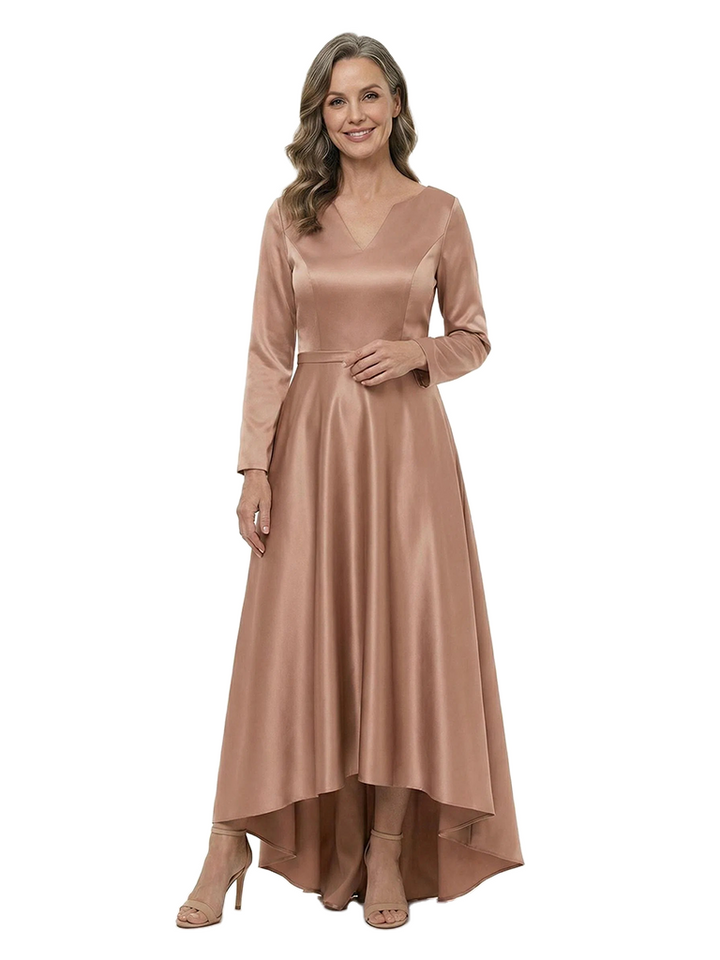 ChicSew V-Neck Long Sleeves A-Line Satin Mermaid Mother Of The Groom Evening Gowns