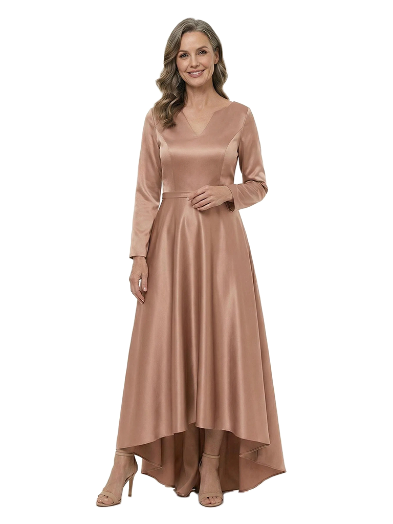 ChicSew V-Neck Long Sleeves A-Line Satin Mermaid Mother Of The Groom Evening Gowns