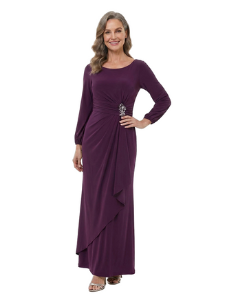 ChicSew Scoop Long Sleeve Jersey Rhinestone Mermaid Mother of the Groom Dress