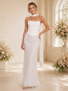 ChicSew Unique Spaghetti Straps Boning Chiffon Mermaid Floor-Length Wedding Dress With Lace Applique