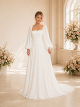 ChicSew Elegant Square Long Sleeves Chiffon A-Line Floor-Length Wedding Dresses
