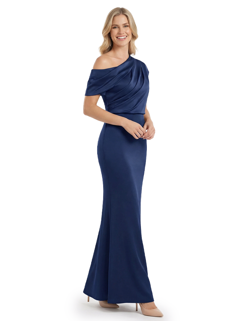 Chicsew Elegant One Shoulder Short Sleeves Ruched Satin Mermaid Mother Of The Bride Dresses