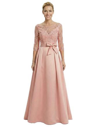Chicsew Elegant Mother Of The Bride Dress 3/4 Sleeves Lace Satin A-Line Gown