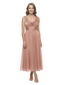 ChicSew Cowl Sleeveless Pleated Waist Chiffon Tea-Length A-Line Mother of the Bride Dress