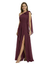 Modern One Shoulder Long Chiffon Mother of The Bride Dress Slit