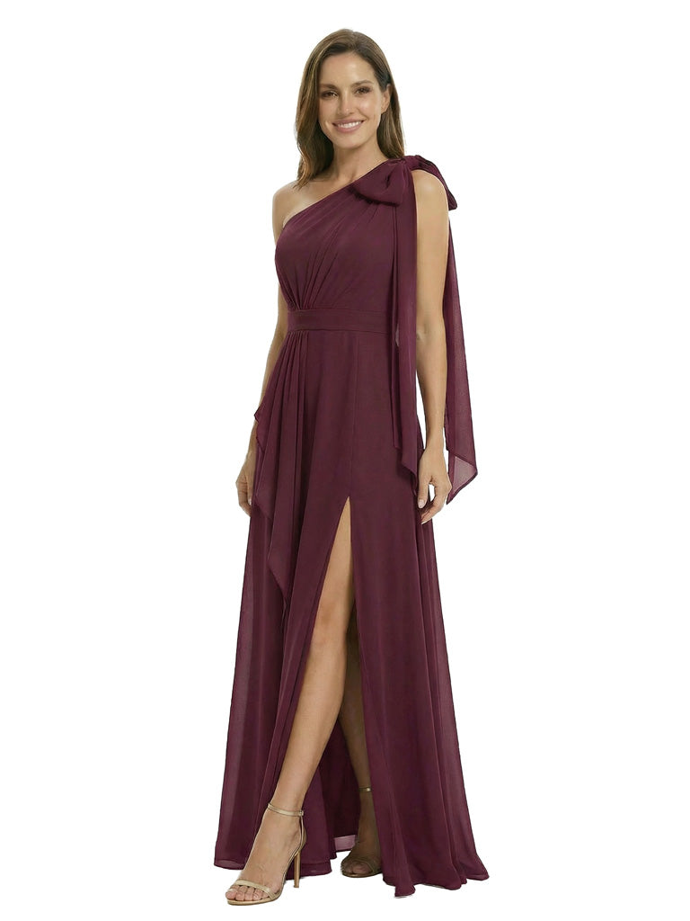 Modern One Shoulder Long Chiffon Mother of The Bride Dress Slit