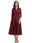ChicSew V-Neck 3/4 Sleeve Bow Waist A-Line Tea Length Satin Mother Of The Bride Dresses