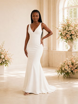 ChicSew Elegant Spaghetti Straps V-Neck Crepe  Mermaid Maxi Wedding Dress