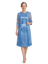 ChicSew Round Neck Long Sleeve Lace Overlay Short Satin Mother of the Bride Dresses