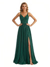 Sexy V-Neck Spaghetti Straps A-Line Glitter Jersey Maxi Formal Evening Dresses For Women