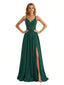 Sexy V-Neck Spaghetti Straps A-Line Glitter Jersey Maxi Formal Evening Dresses For Women