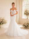 ChicSew Elegant Off The Shoulder Mermaid Lace Applique Boning Long Wedding Dress With Button
